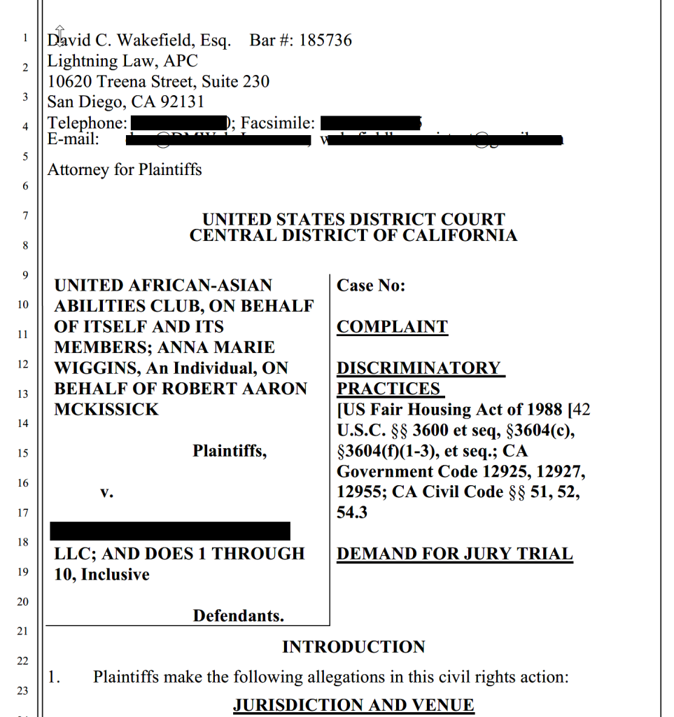A copy of a lawsuit filed by David Wakefield