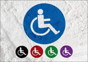 Graphic depicting different colors of the wheelchair symbol.